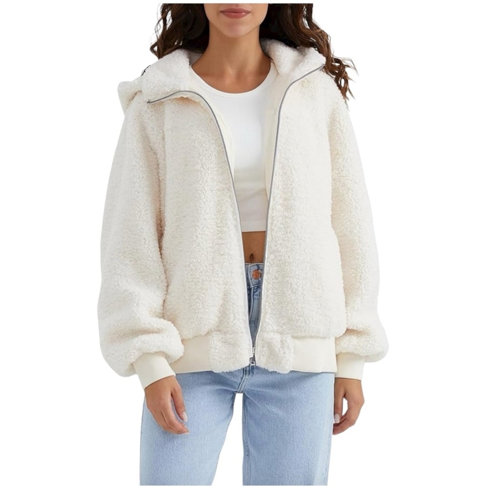 Orolay Full-Zip Oversized Sherpa Fleece Jacket Off White Cream Medium Nwt — image 3 of 8